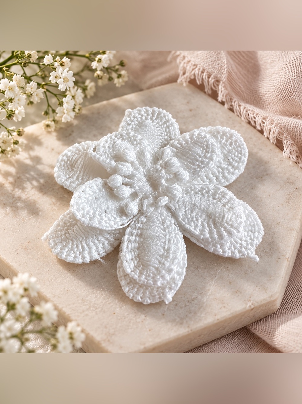 5pc White 3D Flower Embroidered Appliqué Patches | Sew-On Floral | New